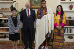 Ambassador Sonam Tobgay and Ms. Tshering Ohm with His Excellency General the Honourable David Hurley AC DSC (Retd), the Governor-General of the Commonwealth of Australia, and Her Execellnecy Mrs. Linda Hurley at Government House in Canberra on 29 November 2021.